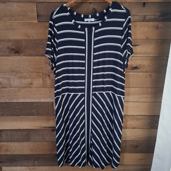 Calvin Klein Navy Womans Striped Dress SZ 1X - Picture 1 of 9
